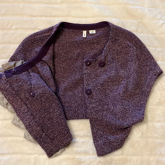Moth Anthropologie Cropped Knit Sweater Top Shrug Purple Sz S/M - Picture 9 of 11